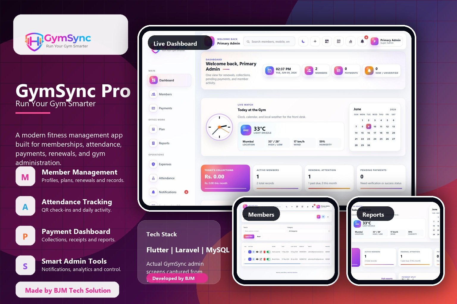 GymSync Pro mobile application dashboard screenshot