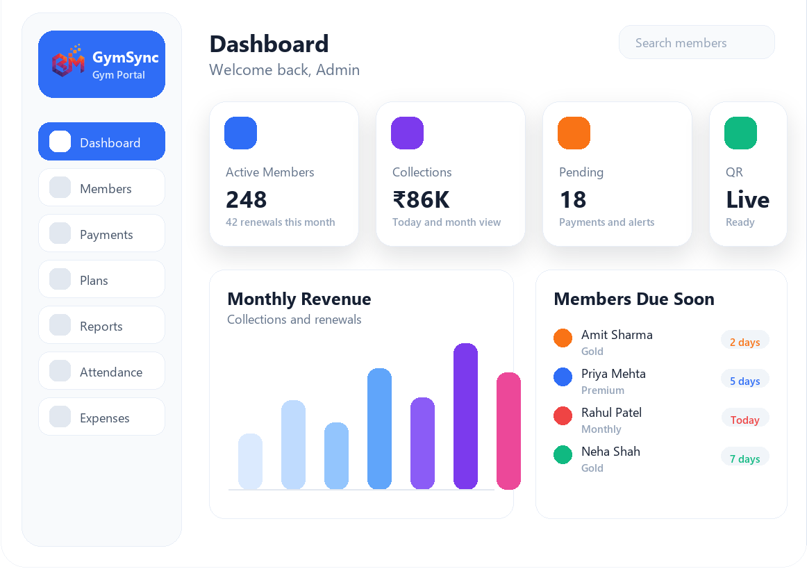 GymSync portal dashboard preview